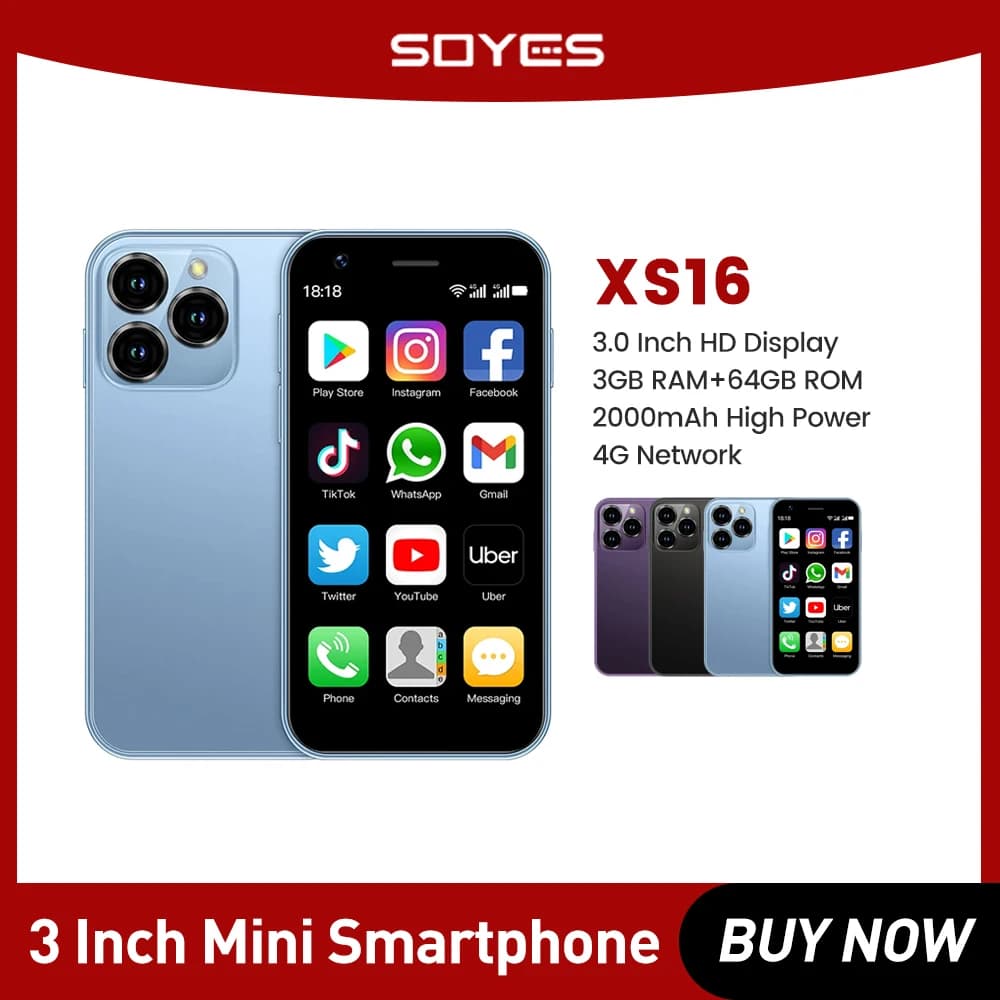 SOYES XS16 Mini Smartphones 3Inch 3GB+64GB 4G LTE Mobile PhoneQuad Core  Android 10.0 Dual SIM Standby 2000mAh 5MP Small Phone