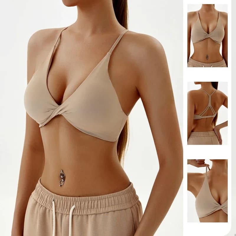 WANAYOU Beauty Back Women Yoga Bras Front Twist Sport Crop Tops Deep V Gym Fitness Bras Chest Pads Workout Running Tops