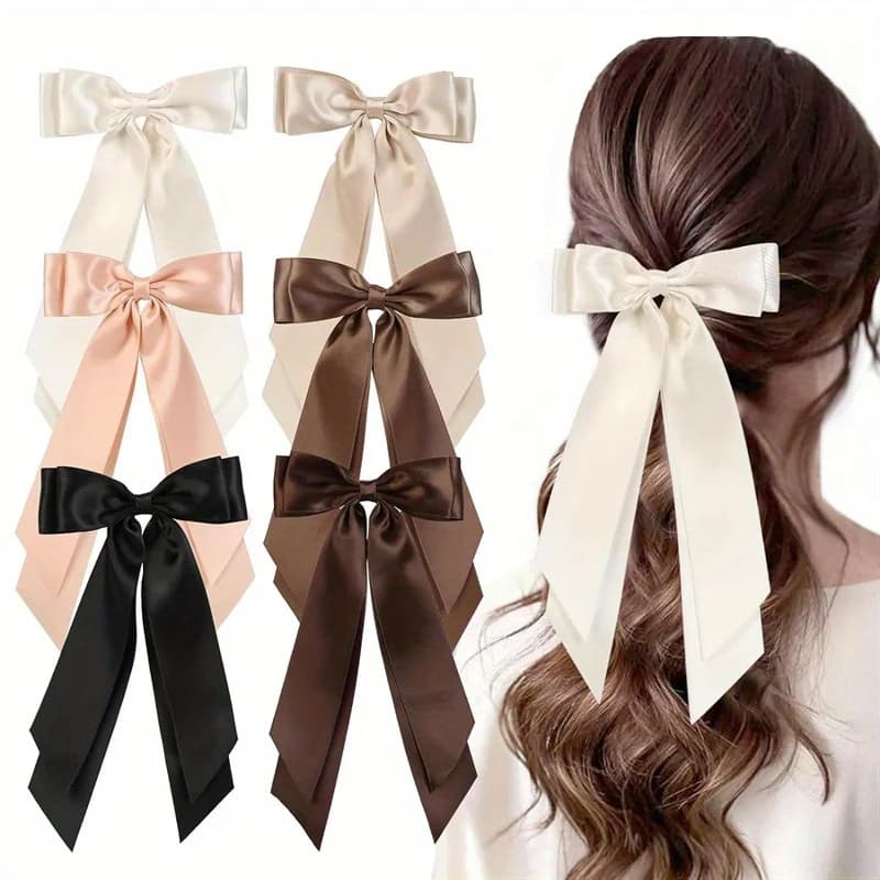 New double-layer satin ribbon bow duck bill clip women's OL fashion hairpin
