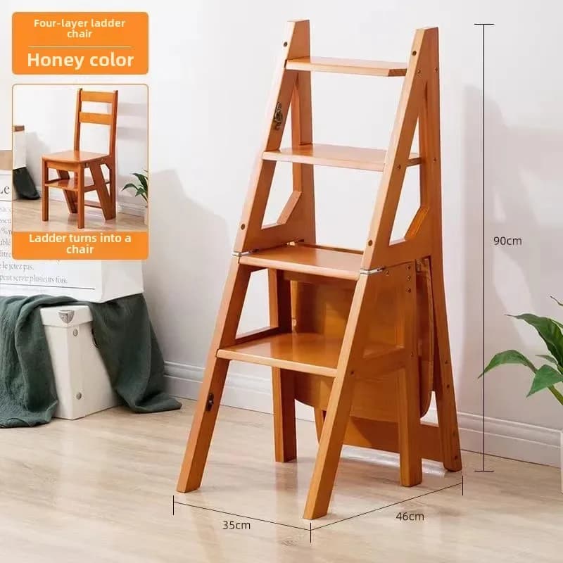 Solid Wood Ladder Chair Household Ladder Chair Folding Dual-use Ladder Stool Climbing Pedal Stair Multi-function