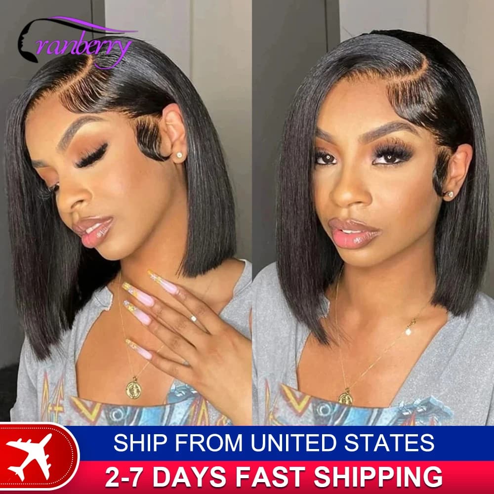 Human Hair Lace Wigs Transparent Straight Hair Short Bob Wig Cranberry Hair 13x4 Lace Frontal Wig 180% Density 4x4 Closure Wig