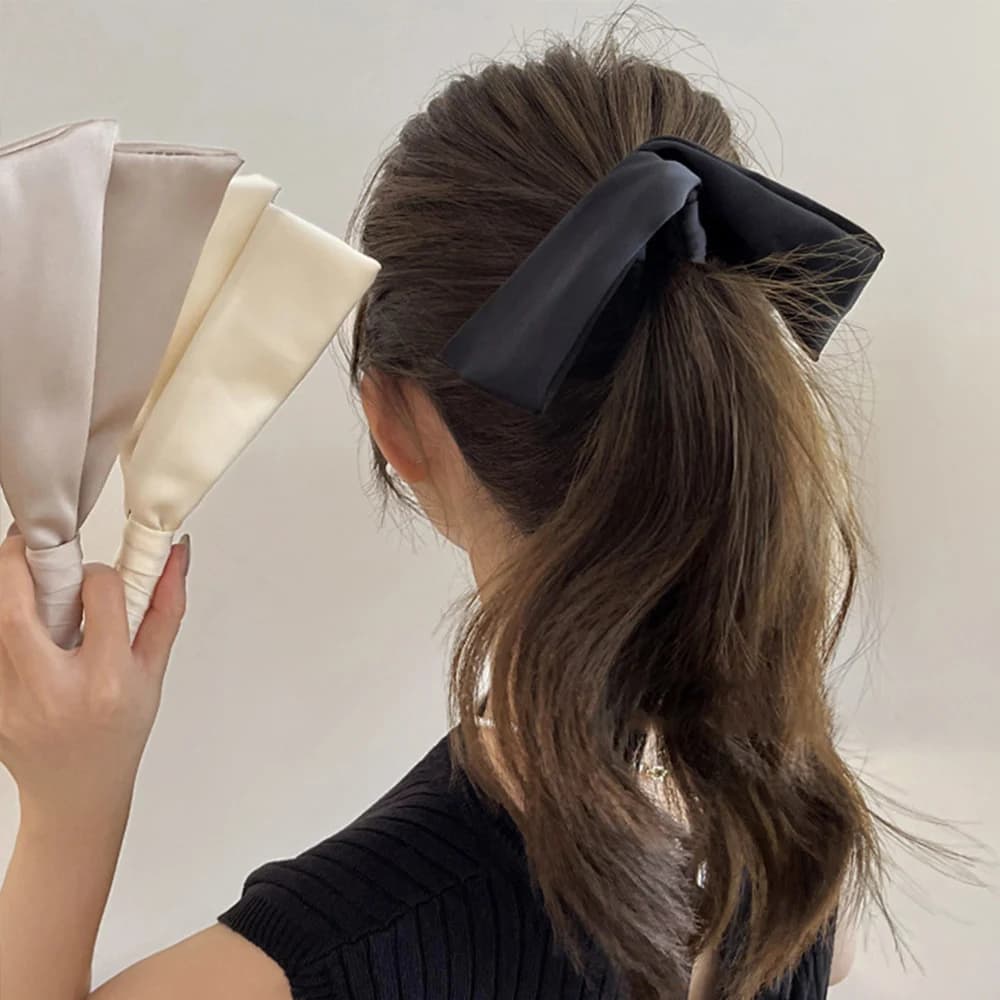 Sweet Rabbit Ears Banana Clip High Ponytail Hair Clip Elegant Women Bowknot Vertical Clips Korean Satin Hairpin Hair Accessories