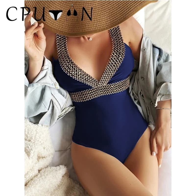 CPUTAN 2024 One Piece Swimwear Sexy Black Push Up Swimsuit Women V Neck Monokini Bathing Suit Beachwear Swimming Suit