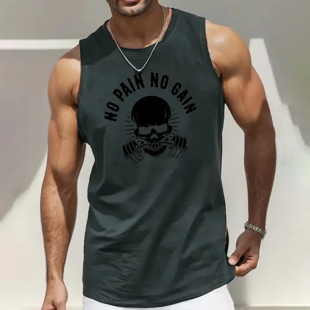 Summer Men's Sleeveless T-Shirt Fashion Braces Clothes Skull 3D Print Casual Outdoor Gym Clothing Man O Neck Pullover Sportswear