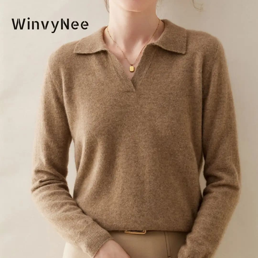 WinvyNee Women Cashmere Merino Wool Sweater Polo Neck Loose Solid Knit Tops Sweaters Casual Pullover Jumpers Autumn A1054004