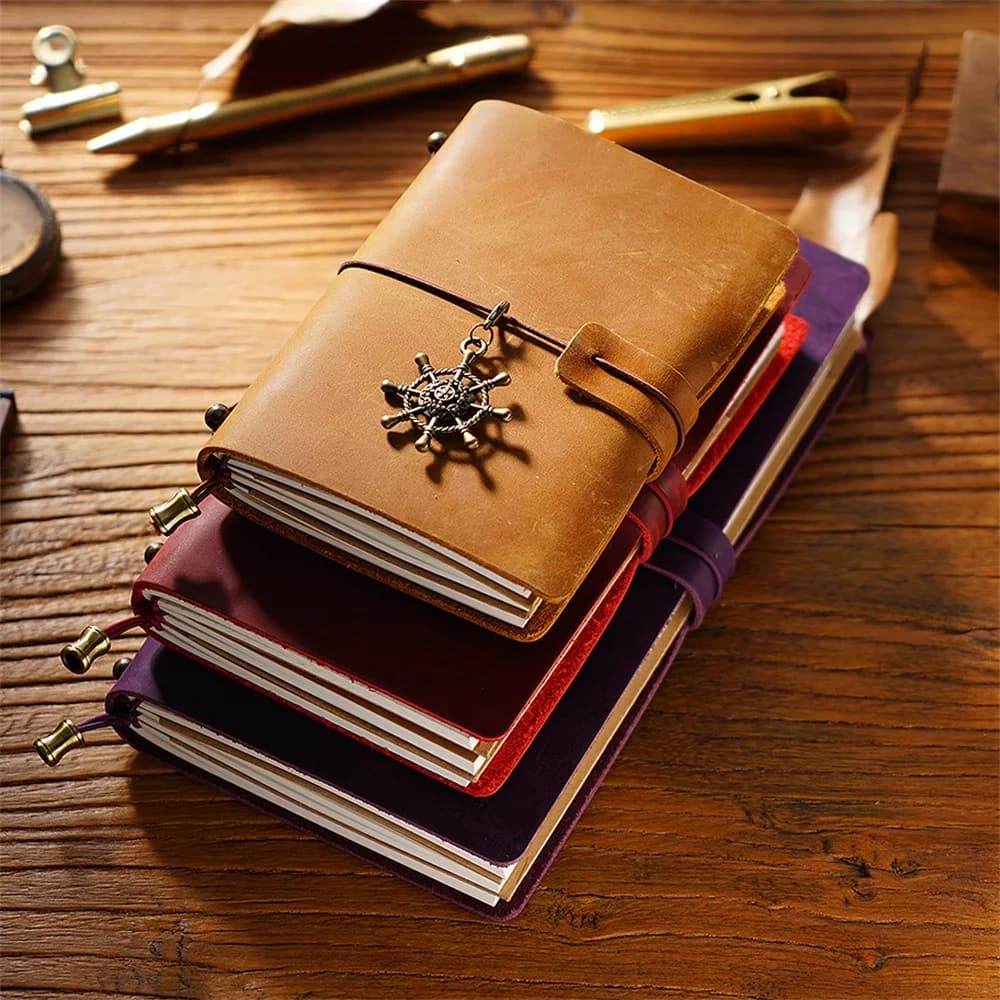 Tie Rope Journal Cowhide Cover Notebook Genuine Leather Note Book Easy Replace Paper Planner 196 Pages DIY Travel Diary Retrol