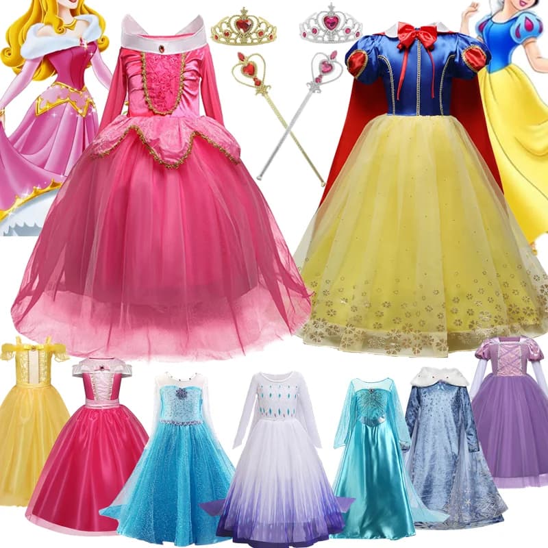 Snow White Girls Costumes 2024 Halloween Carnival Party Cosplay Costumes 4 to 10 Years Elsa Sleeping Beauty Princess Dress
