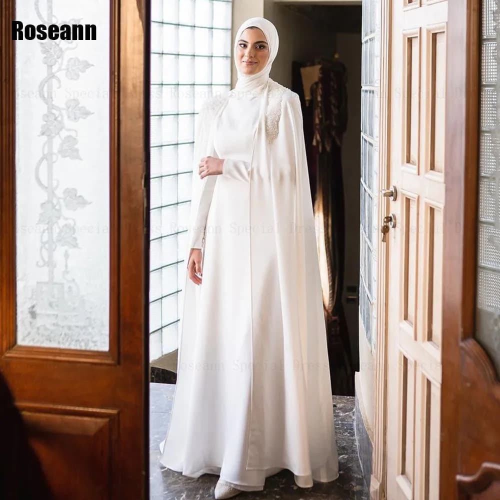Customized Muslim New A-line Wedding Dresses Applique Paillette Vertically Draped Pleat Bride Dress Brush Train robe de mariée