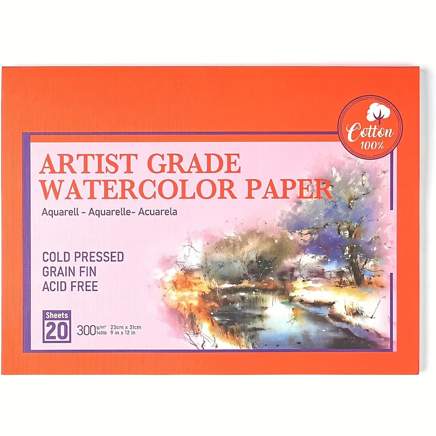 100% Cotton Watercolor Paper - 20 Sheets 10x14-inch Cold Pressed Watercolor Paper Pad - 140LB/300GSM Art Paper Block for Waterco