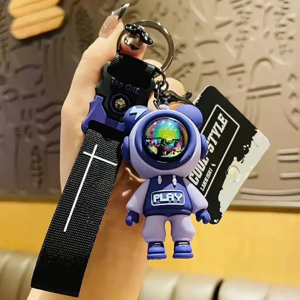 1 Pc Purple Keychain Creative Cartoon Bear Shaped Pendant Car Key Backpack Pendant Exquisite Small Gift Cool and Fashionable