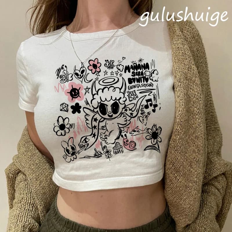 90s Manana Sera Bonito Bichota Karol G T Shirt  Crop Top Women Short Sleeve Woman Graphic T Shirts Cropped Tee Trendy Clothing
