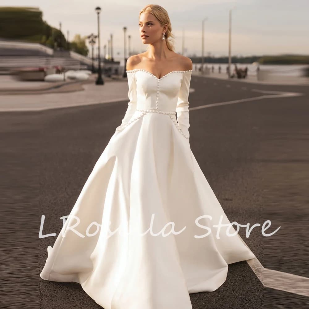 LRosella Wedding Dress Crepe Long Sleeve Pleated Floor-Length Elegant Exquisite Off-the-shoulder  Morden style Luxury  فساتي2024