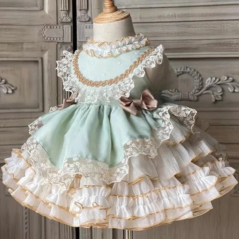 Lolita Baby Dress Ruffle Puffy Satin Party Girl Princess Dress Baby 1st Birthday Prom Evening Dress Wedding 0-6Y