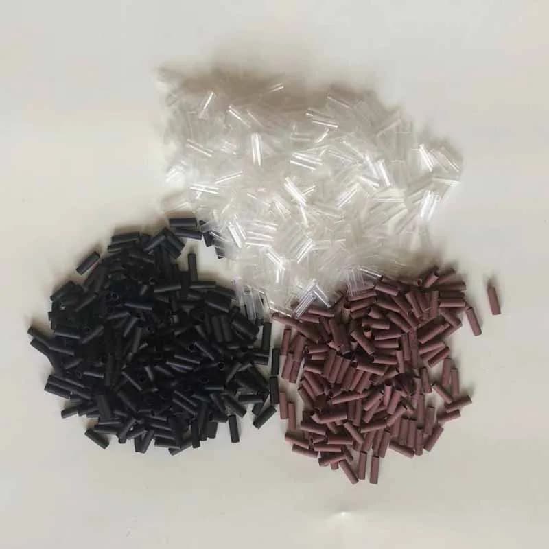 500 Pcs Heat Shrink Tubes for Hair Extensions without Adhesive lined Black and Transparent BrownFusion Hair Accessory Tools
