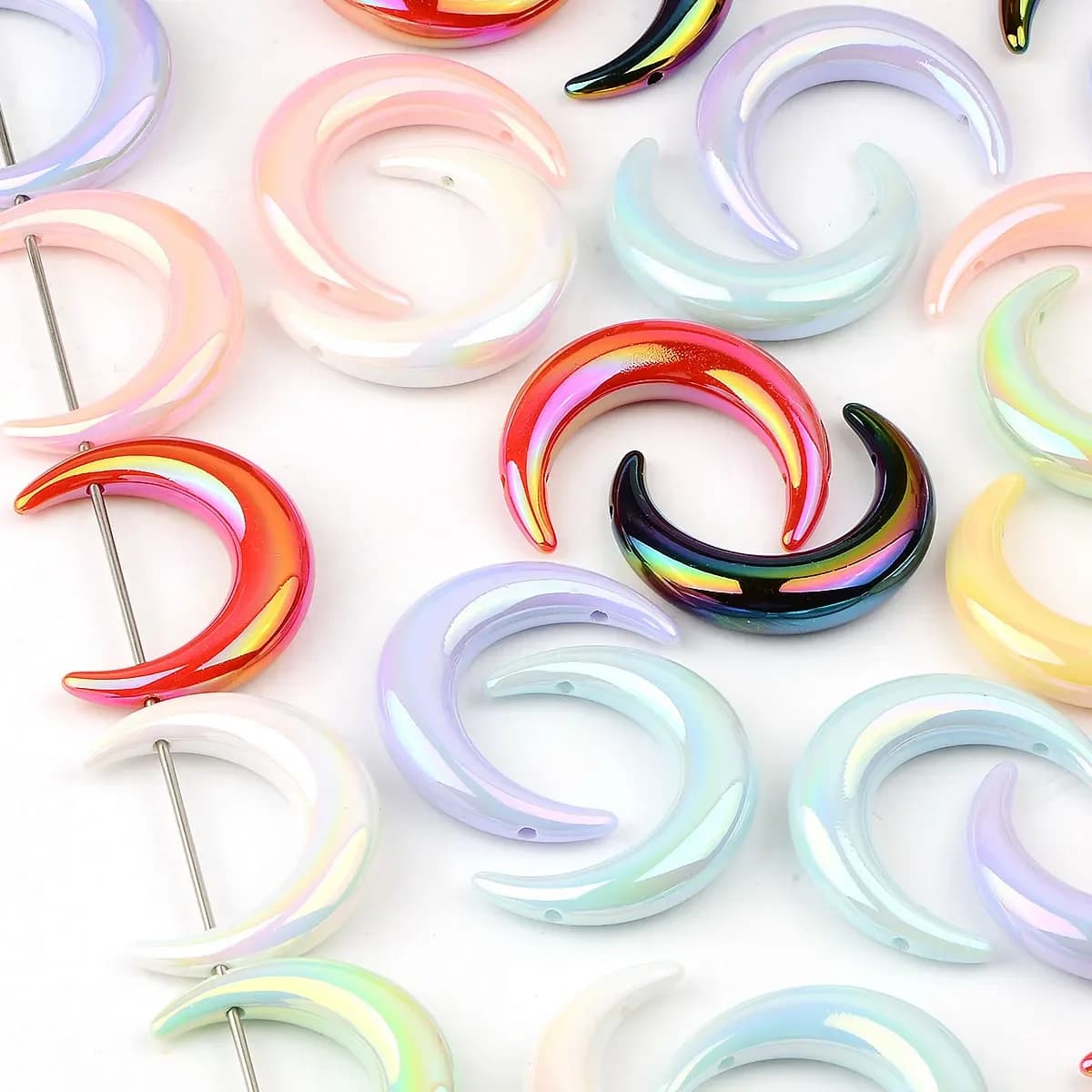 5pcs 3.5x4.5cm Random Color Mix Colorful Moon Shape Acrylic Beads For Jewelry Making DIY Necklace Bracelet Earrings Pendant