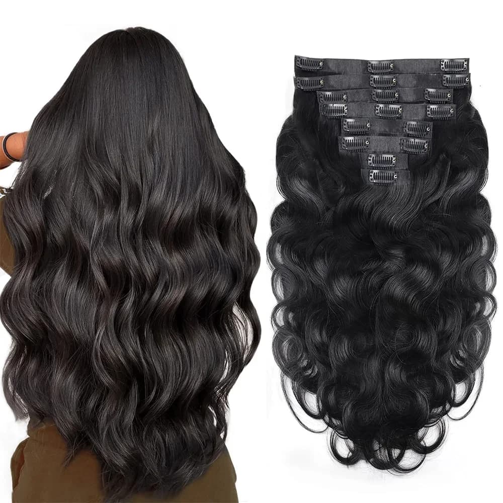 Clip In Hair Extensions Body Wave 8Pcs Clip In Human Hair Extensions Natural Black Remy Skin Weft Hair Extensions For Salon