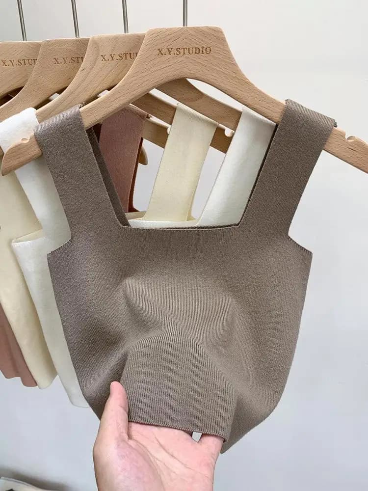 zjaiss 2025 Summer Women Sexy Sleeveless Tops Fashion Short Square Collar Tank Tops 6 Colors Knitted Crop Top ﻿