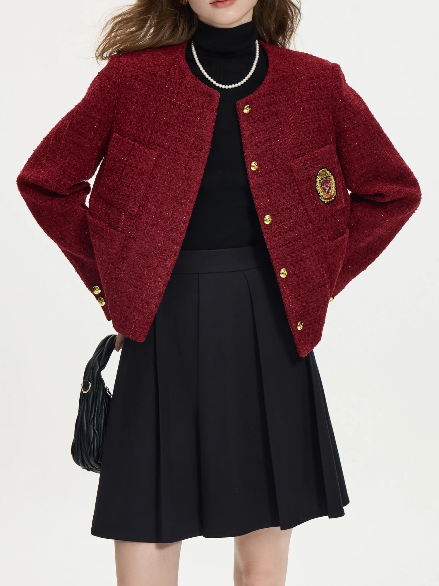 FSLE Office Lady Wool Academy Short Coat 2024 Winter New Light Commuter Embroidered Coat Casual Loose 24FS14263