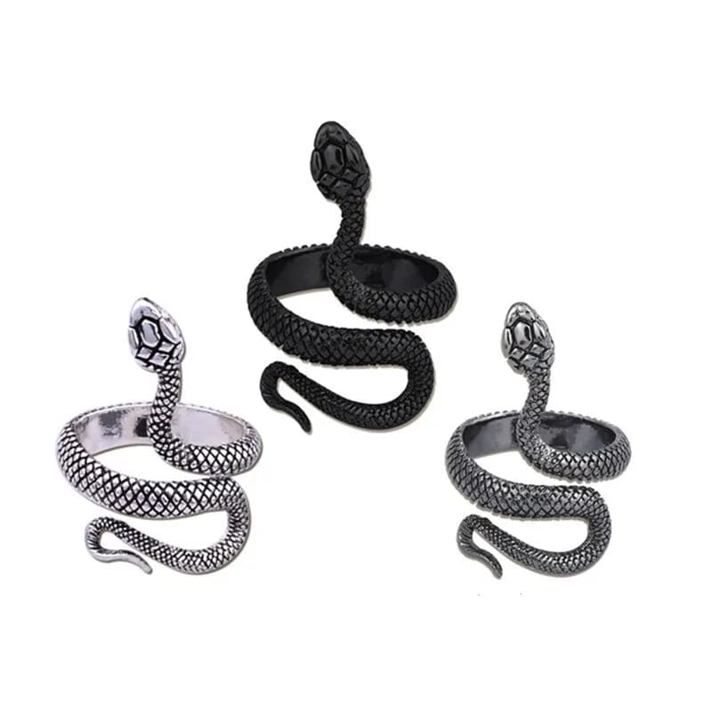3pcs Ring Set For Both Men And Women Hip Hop Style Personalized Exaggerated Snake Retro Electrophoresis Gun Black Ring