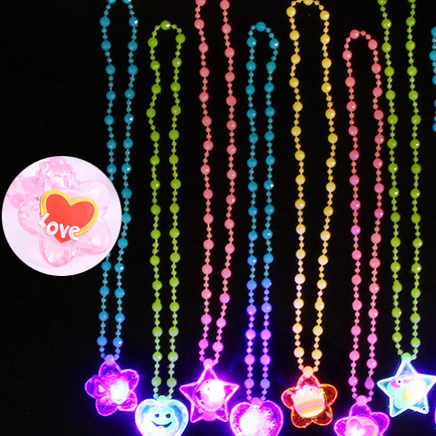 1Pcs Children's Luminous Necklace Led Glitter Acrylic Bead Pendant Toy Girl Birthday Party Props Pendant Necklace Gift