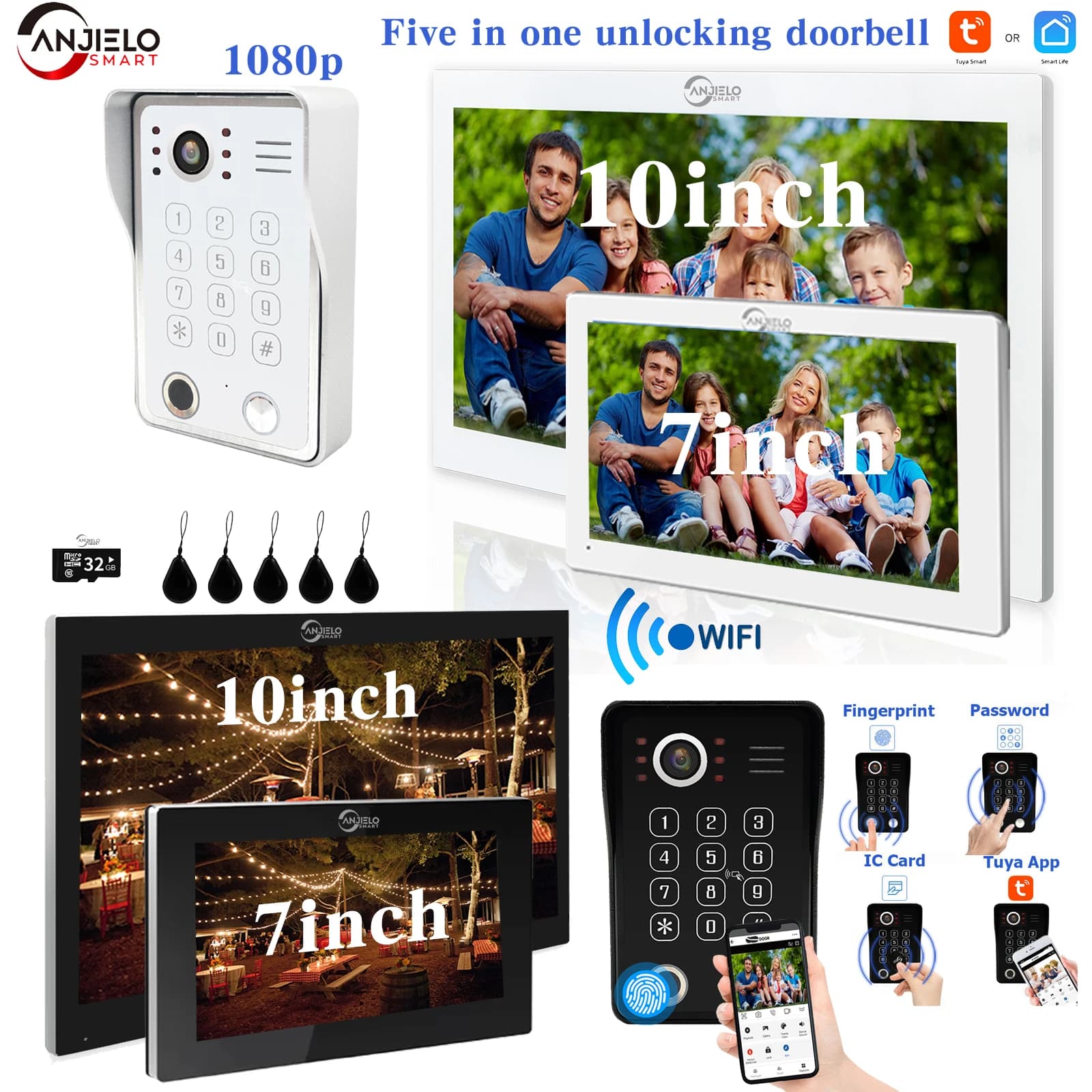 Video intercome system home Fingerprint 5in1 Unlock Video entry Doorphone Tuya Smart 1080P Touch Wifi monitor inter cam doorbell