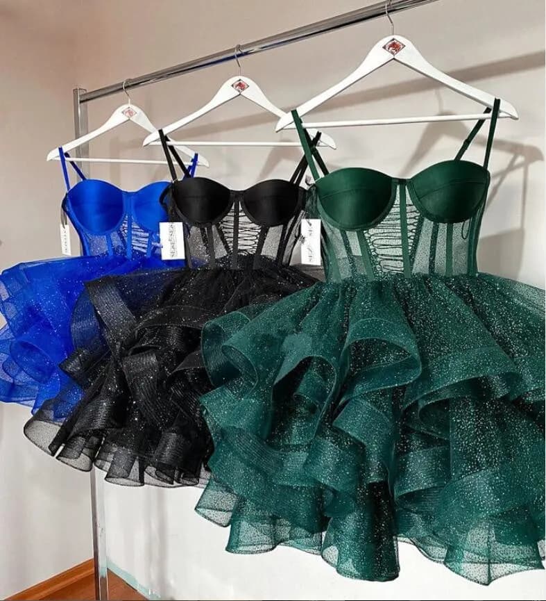 Model Blink Emerald Short Prom Cocktail Dresses 2023 Little Black Dress Swetheart Gillter Ruffles Mini Evening Occasion Gown