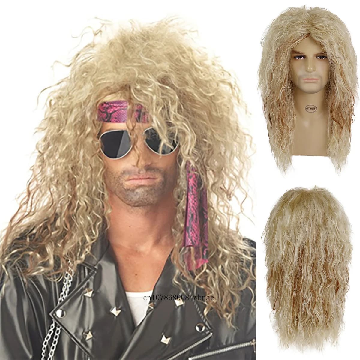 Synthetic 80s Rocker Long Blonde Wavy Wig for Men Male Hip Hop Rock Wigs Daily Carnival Costume Party Halloween Heat Resistant