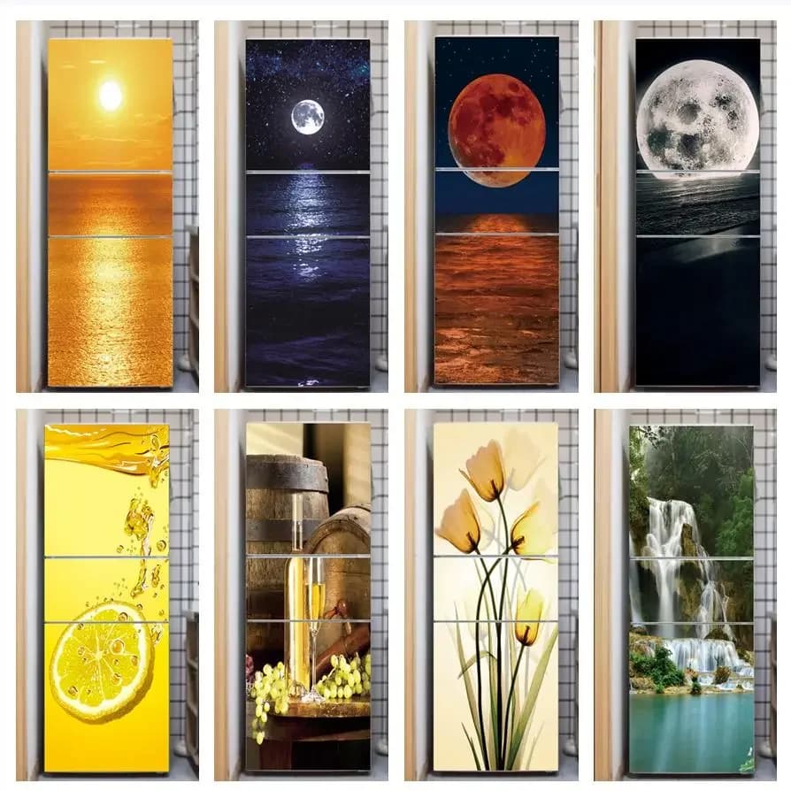 Sea Moon Landscape Fridge Sticker Living Room Bedroom Wall Decoration Mural Poster PVC Waterproof Self-adhesive