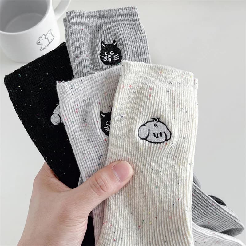 Women Socks Japanese Style New Trendy Embroidery Socks Cartoon Long Preppy Style Simple Kawaii Cute Socks Dogs Breathable Comfy