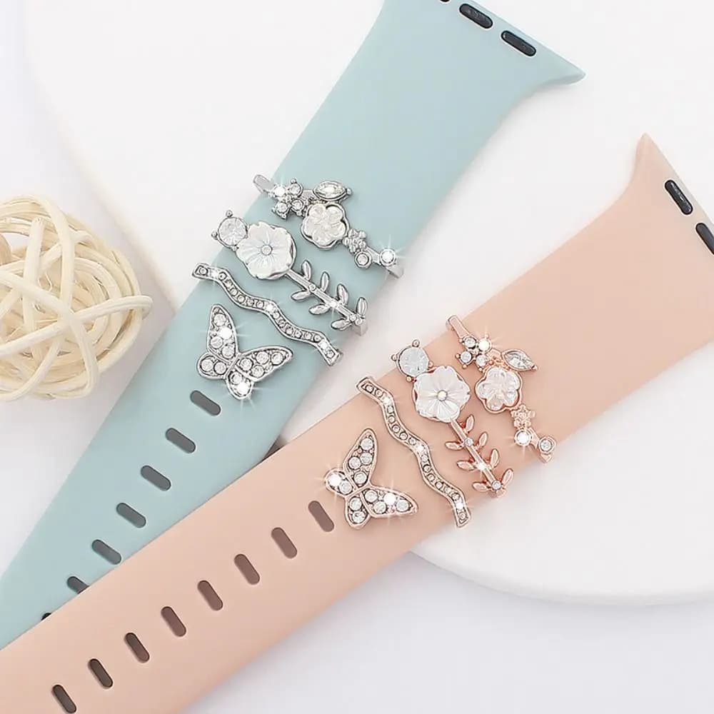 Metal Charms Silicone Strap Decor Ring for Apple Watch Shinny Diamond Ornament Watch Band Decor Accessories for iwatch Bracelet
