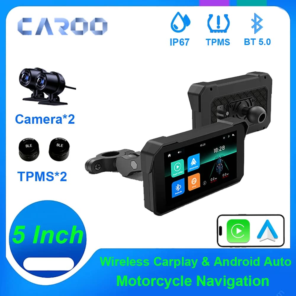 5 inch Motorcycle DVR GPS Navigation Multimedia Player Wireless CarPlay Android Auto IP67 Waterproof Screen Recorder night sight