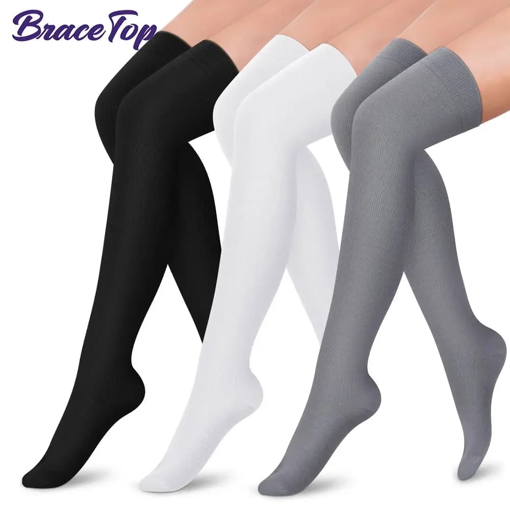 1Pair Sport Thigh High Compression Socks, Compression Stockings Treatment for Running, Edema, Varicose Veins, Pregnancy, Nursing