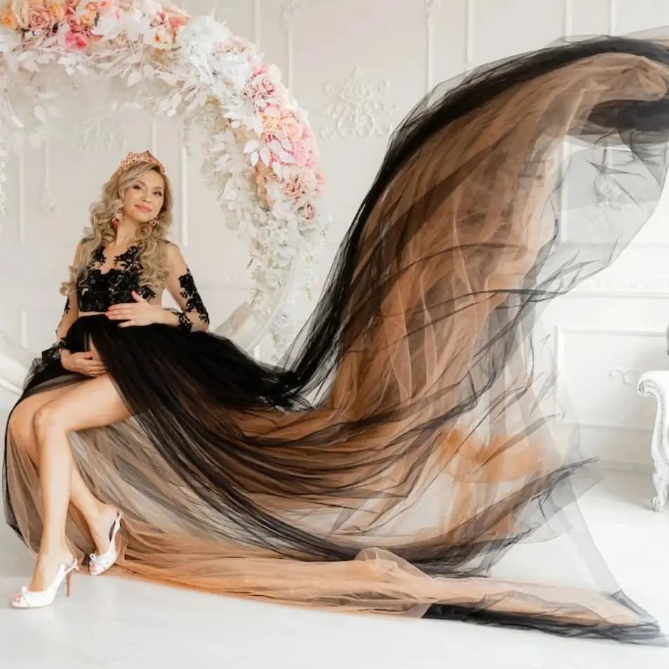 Vintage A Line Maternity Robes for Photoshoot Charming Lace Appliques Long Sleeves Pregnancy Dresses Tiered Babyshower Gowns