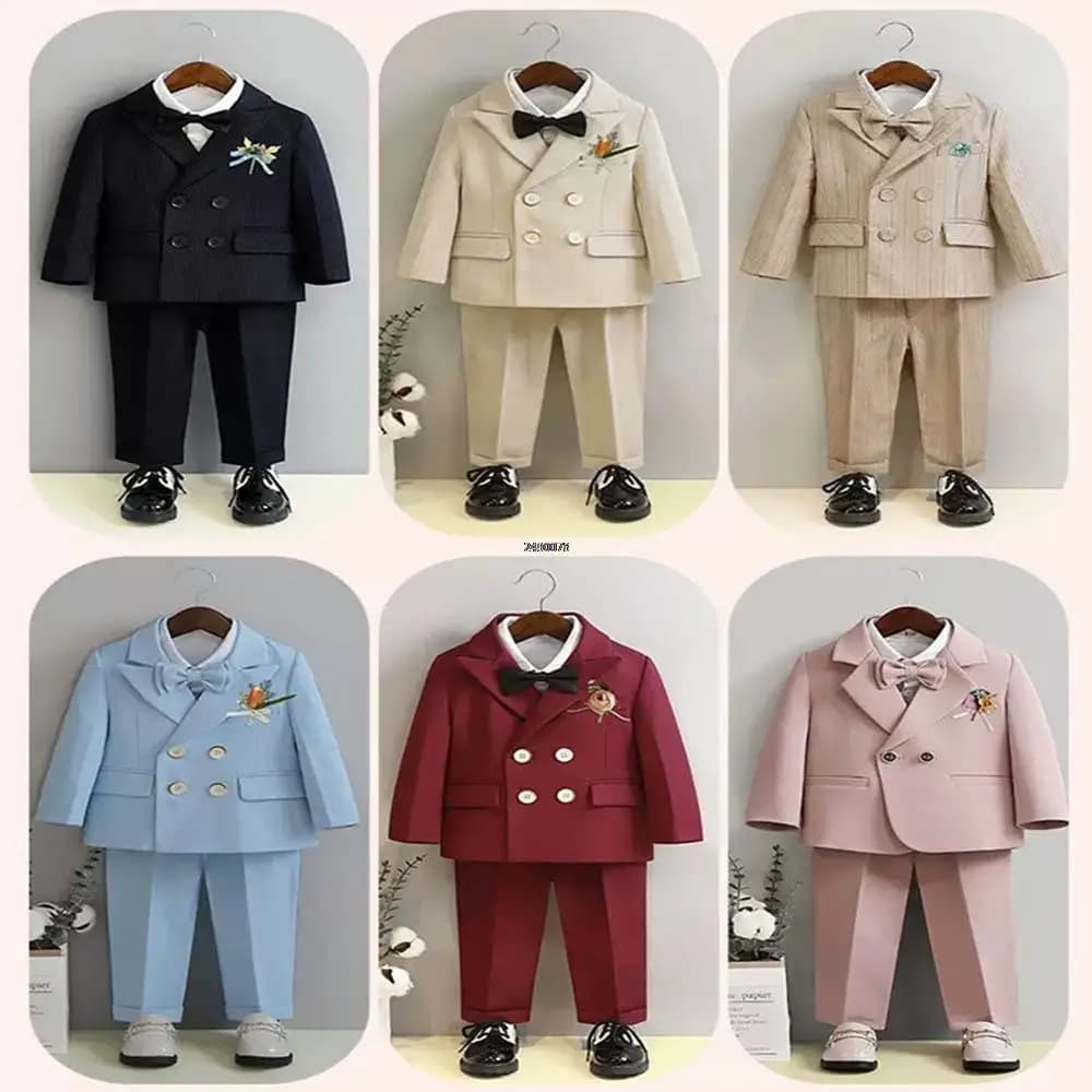 Flower Boys Photography Suit Baby Kids Formal Ceremony Costume Children Birthday Wedding Party Dress Performance Tuxedo Set