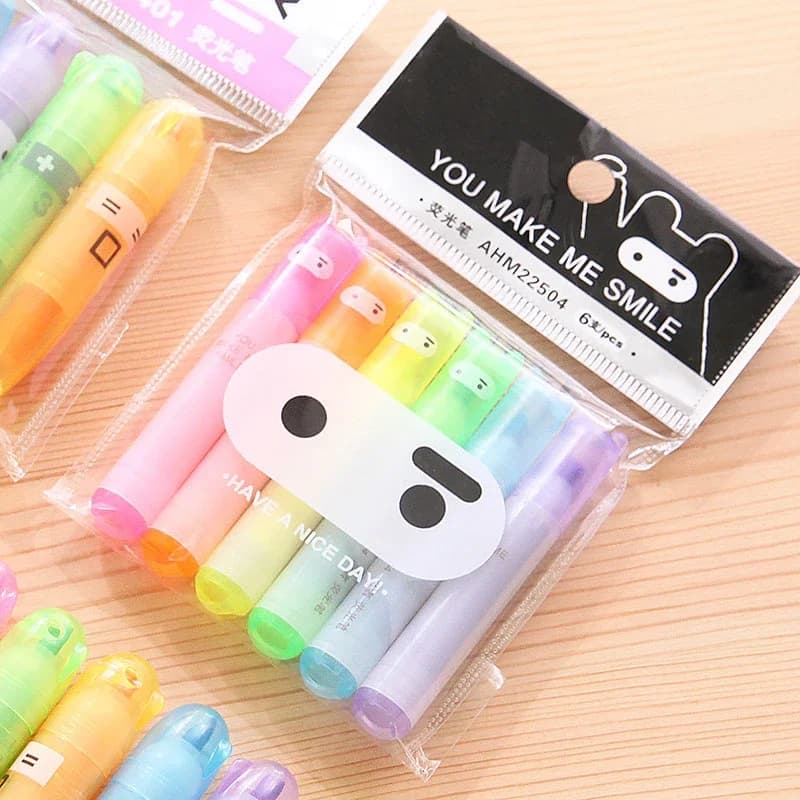6PCS/Set Rabbit Mini Fluorescent Highlighter Pen Kawaii Chalk Marker Pens  Stationery Material Escolar Papelaria  School Supplie