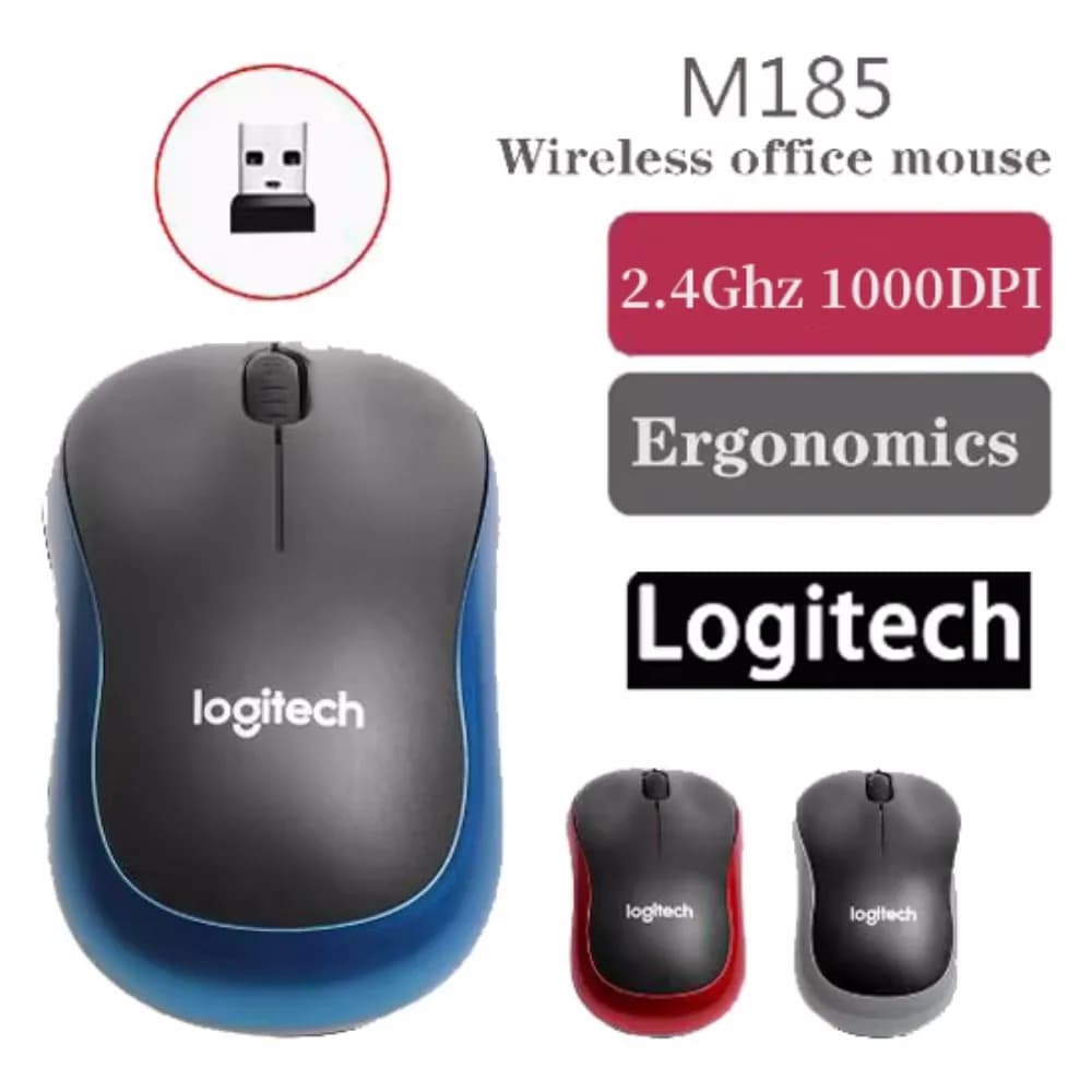 Logitech M185 Wireless Mouse 2.4Ghz USB 1000DPI Mice USB Receiver Mute Optical Navigation Mice For Mac Os Chrome Window 10/8/7