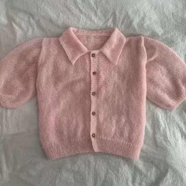 2024 Spring/Summer New Candy Color Handwoven Loose Lazy Polo Pullover, Mohair Sweater, Women's Knitted Sweater Thin Style