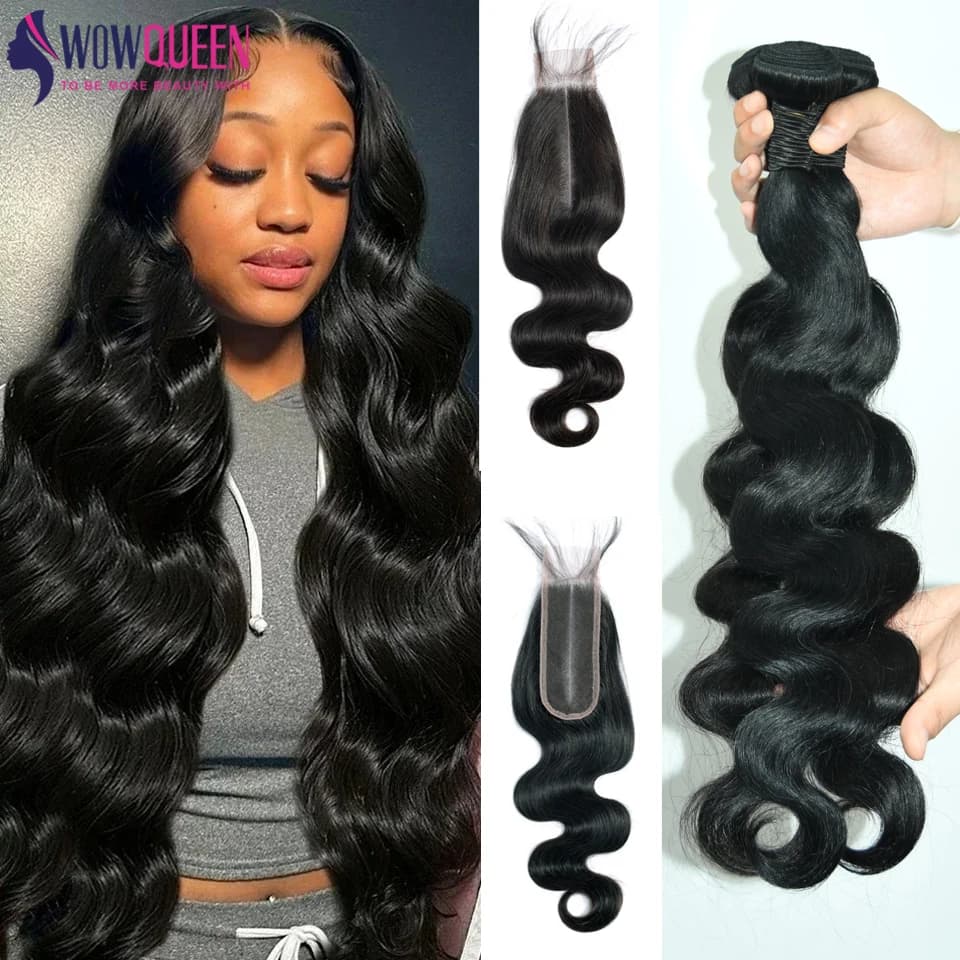Body Wave Bundles With Closure 2x6 Brazilian Hair Weave 3/4 Bundles With Closure Natural Human Hair Bundles With Lace Closure