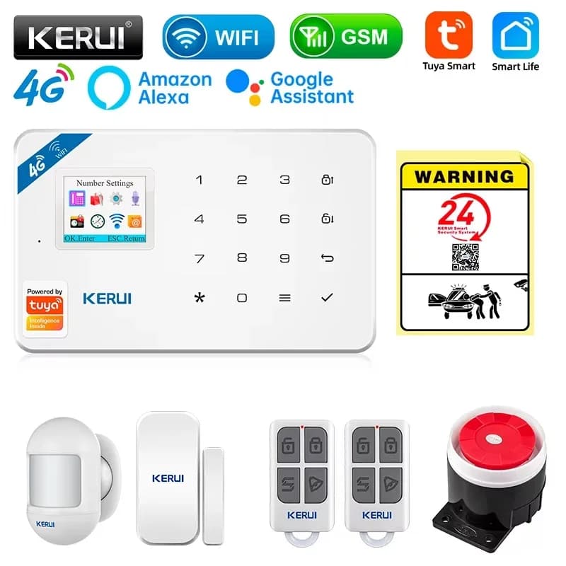 KERUI Security Alarm System Kit W184 4G WIFI GSM Alarm Wireless Home Tuya Smart APP Control Motion Sensor Burglar Support Alexa