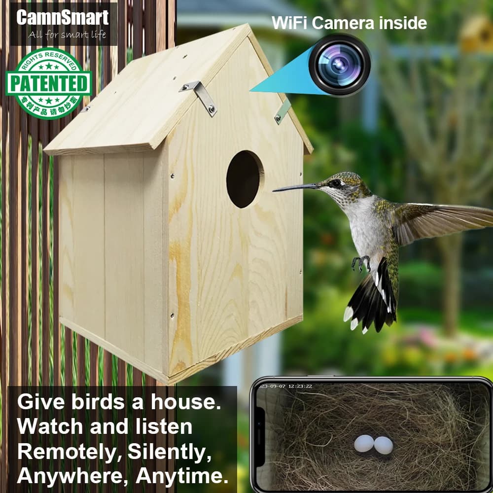 Tuya Smart Bird Watching Camera Wireless Outdoor Wild Indoor Wifi Bird Camera Night Vision Nest HD 4MP Lens Natural Wooden House