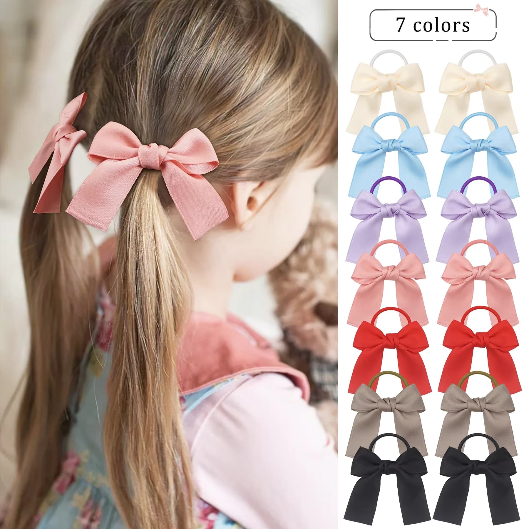 14Pcs Elastic band Hair bows for Baby girls Kids Rubber Bands Pigtail Ponytail Hair Bows Children's hair accessories
