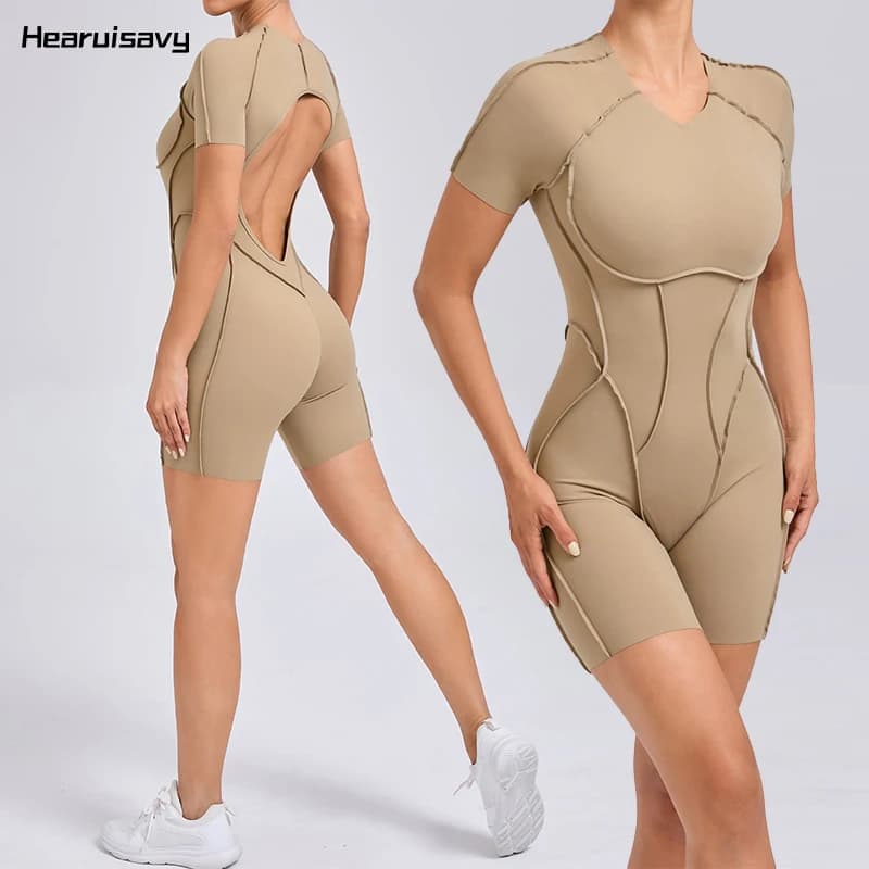 Hearuisavy 2025 New Style Workout Jumpsuit Gym Yoga Clothes Sportswear Women Short Sports Jumpsuit Long Sleeves Fitness Overalls