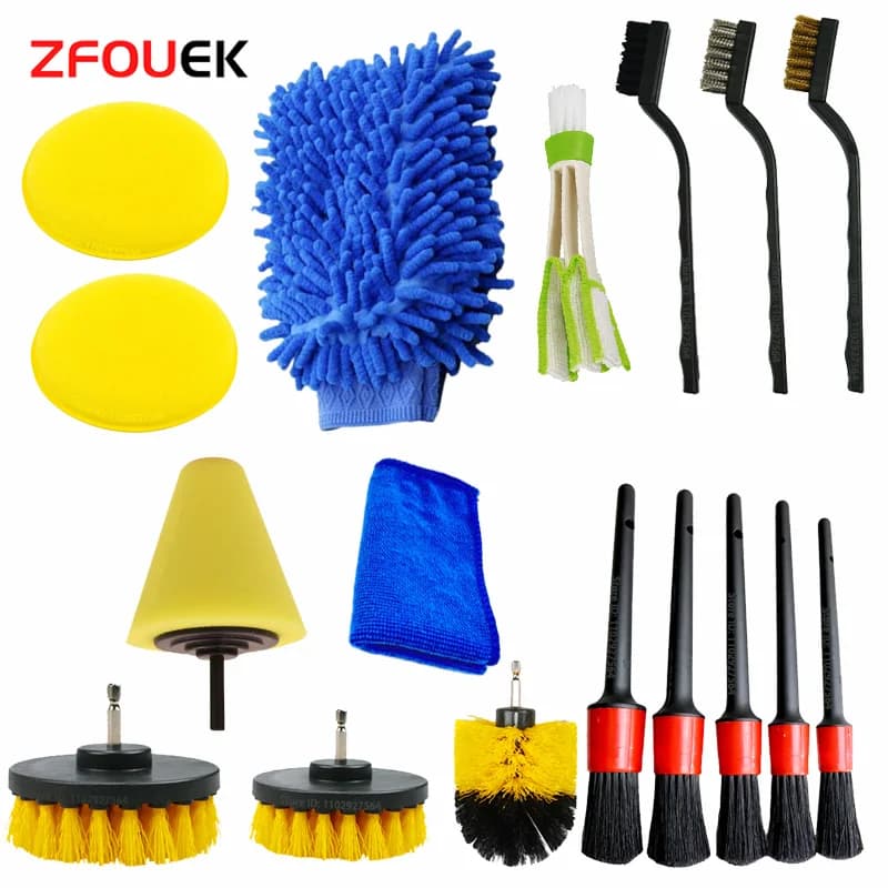 Car Detailing Brushes Kit Zfouek Brushes for Automotive Cleaning Auto Air Cleaning Electric Drill Brush Cars Dirt Dust Cleaning