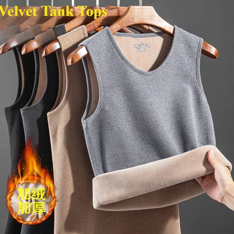 Winter Velvet Tank Tops Men's Velvet Top Thick Lamb Wool for Warmth Cold Protection Vest Men's Clothing