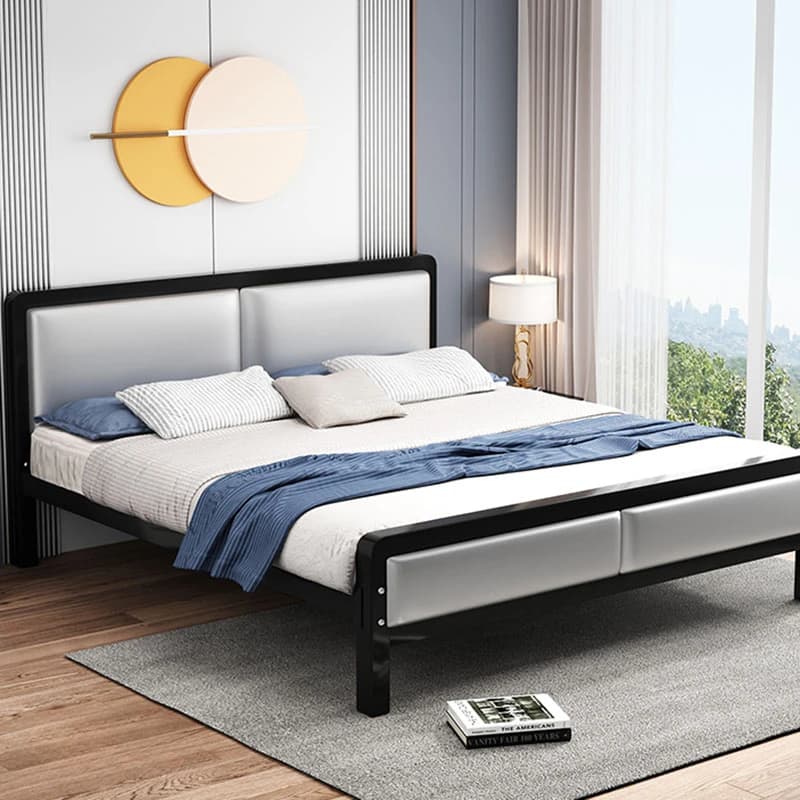 King Size Bed European Leather Black Silver Metal Frame Bed Headboards Human Design Muebles Para Dormitorio Bedroom Furniture