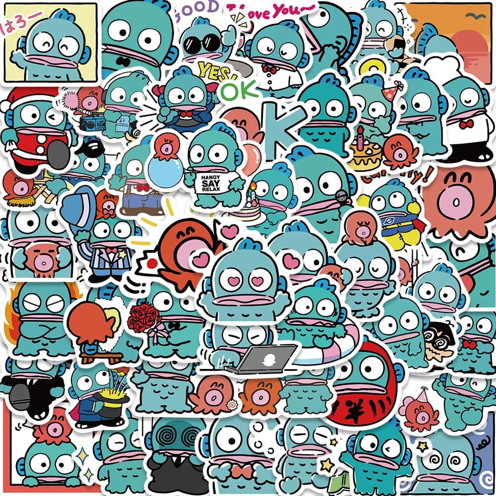 50PCS Sanrio Sticker Hangyodon Cute Waterproof PVC Sticker for Laptop Guitar Suitcase Skateboard Kawaii Kids Gift