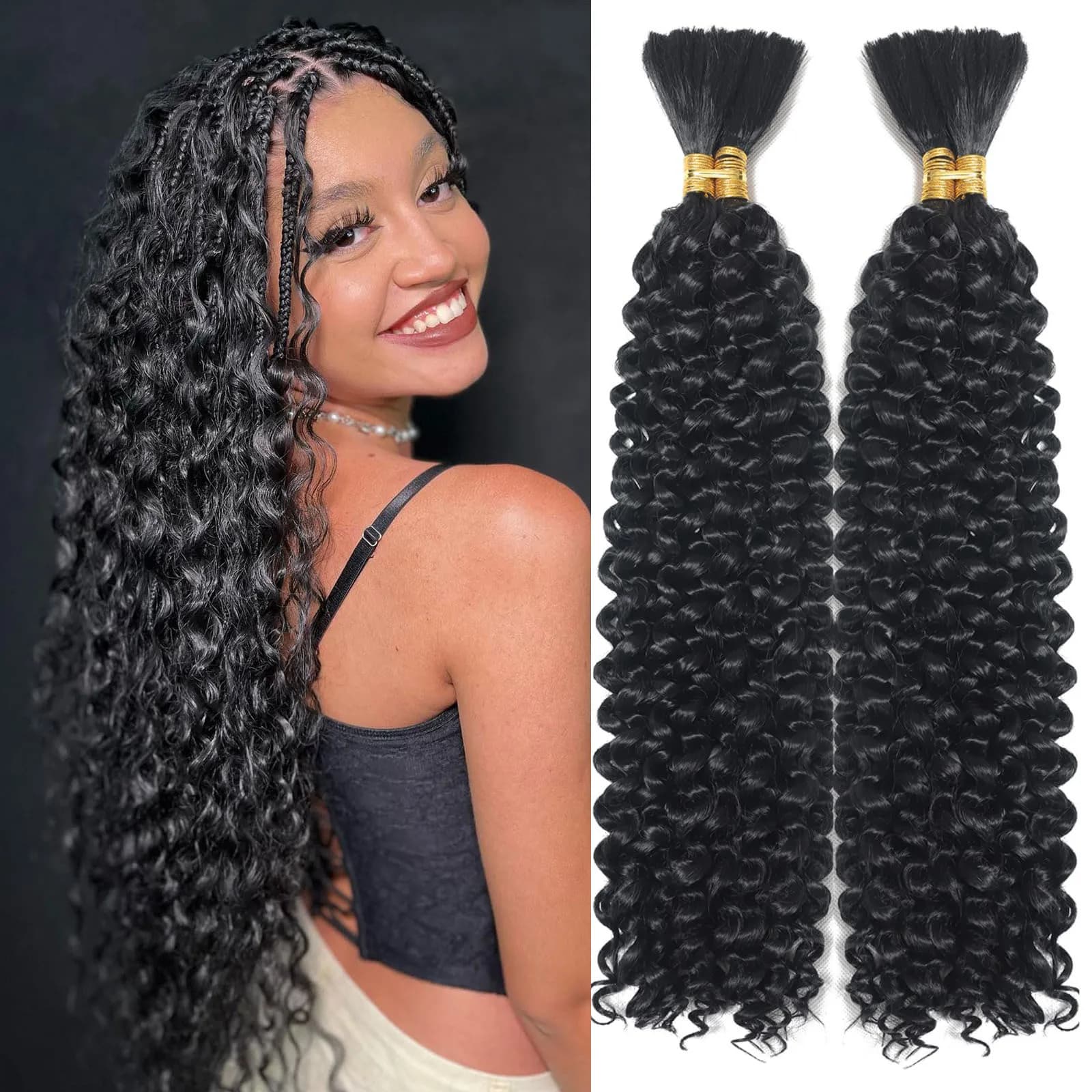 Bulk hair braiding Water Wave Bulk 18 inch human hair Boho braids with for knotless box or curly loose wave