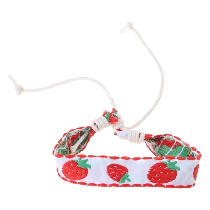 Boho Strawberry Flower Embroidered Bracelet Handmade Braided Bracelet Friendship Wrap Bracelets Thread Woven Wristbands