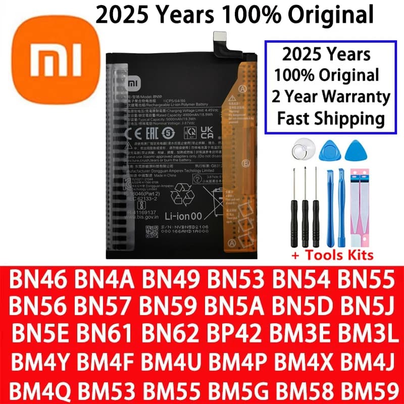 Original For Xiaomi Redmi Note POCO M2 F3 M3 X3 X4 X5 A3 K30 K40 7 7A 8 8T 9 9T 9S 10 10T 10S 10X 11 11T 12 12T Lite Pro Battery