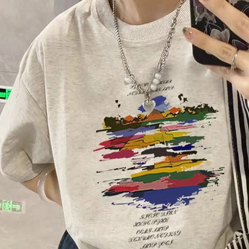 Summer New Cotton American Graffiti Printed Short Sleeve T-shirt Fashion High Street Loose Casual Original Design Women's Top